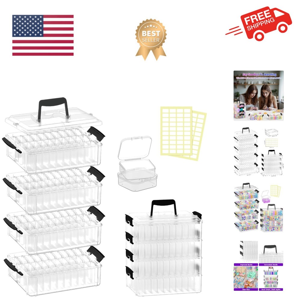 Bead Organizer Box 120 Pcs, 4-Tier Large Capacity Stackable Bead Storage Cont...