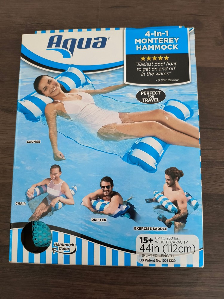Aqua Inflatable Monterey 4-In-1 Hammock Pool Float, Blue & White Multi Stripe