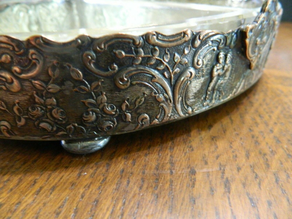 *Vintage Repousse COPPER/ Silver Metal Divided Candy Dish W/Handle-
