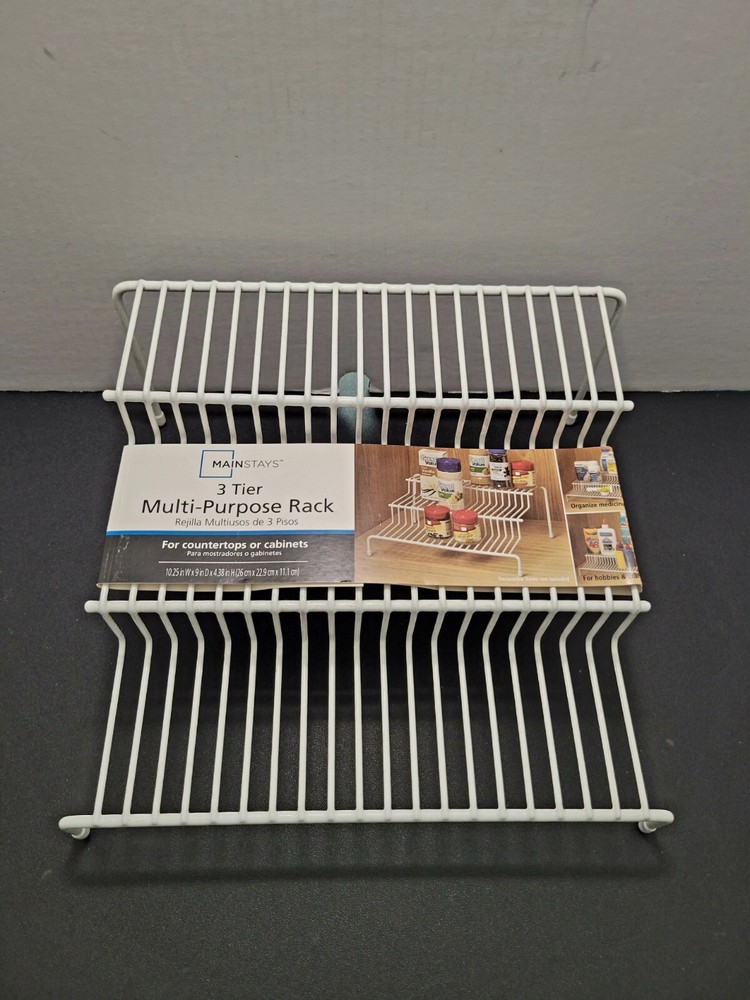 Mainstays White 3-Step Pantry Organizer 10.25"×4.5"×9" Countertop Rust-Resist