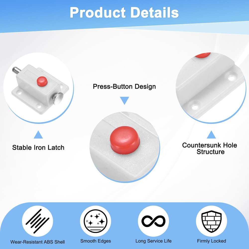 4-Pack Plastic Push Button Spring Loaded Latch for Cabinet Door [White]