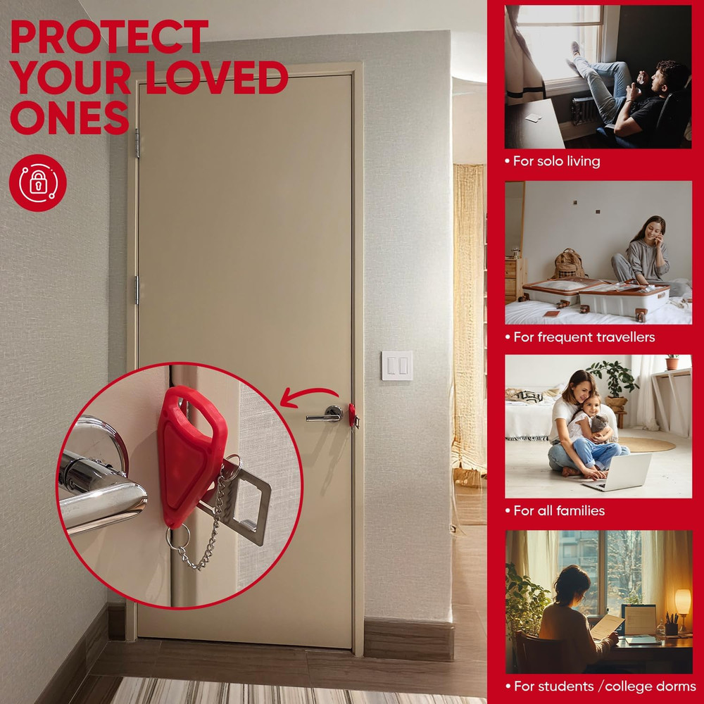 Portable Door Lock Extra Security Essential Safety & Privacy Travel Lockdown, Pr