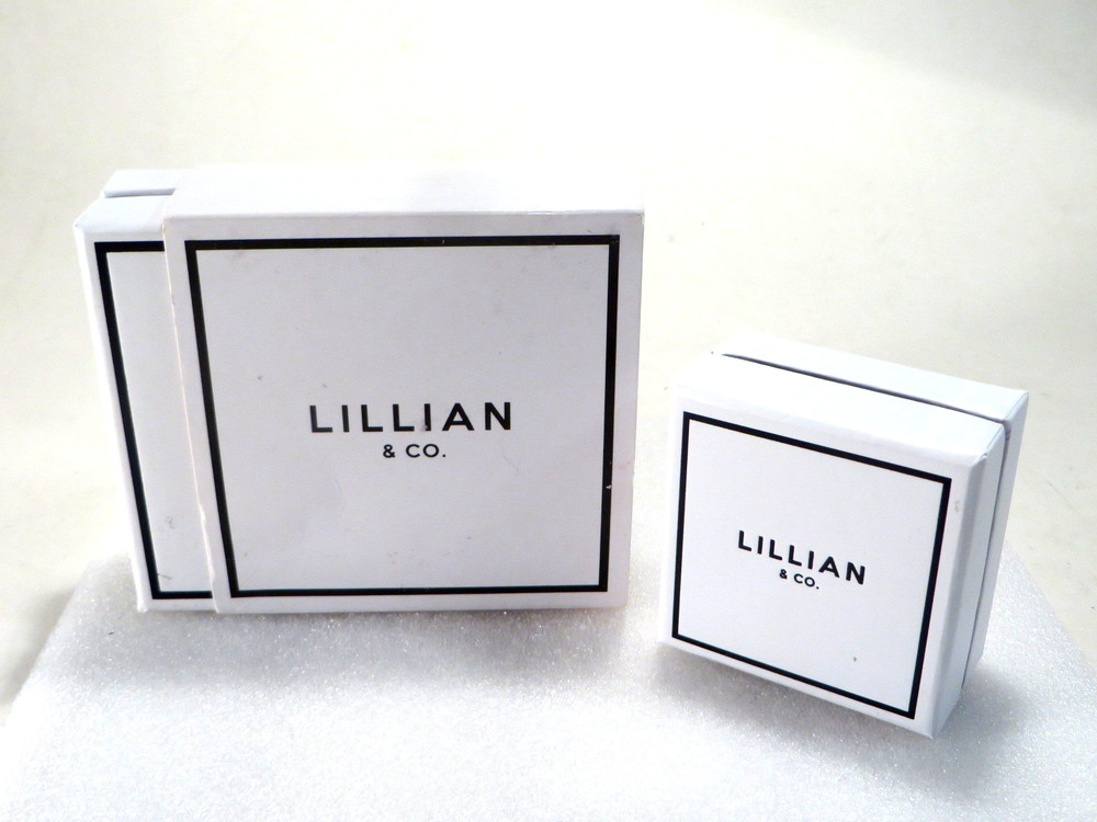 Lillian & Co 2 Gift Boxes White w/Black Lettering Square Velvet Inserts *READ