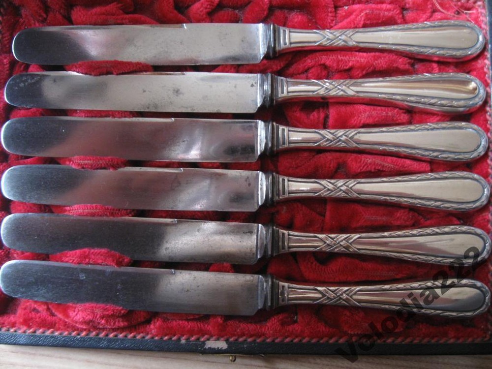 Rare Set SILVER 800 Knives 6pcs box VINTAGE Kitchenware