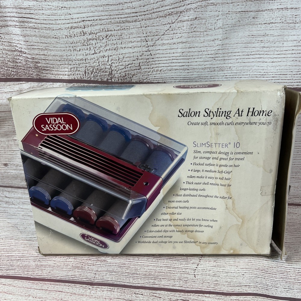 Vidal Sassoon Slim Setter 10 Compact Flocked Hot Rollers 2 Sizes & 10 Clips Read