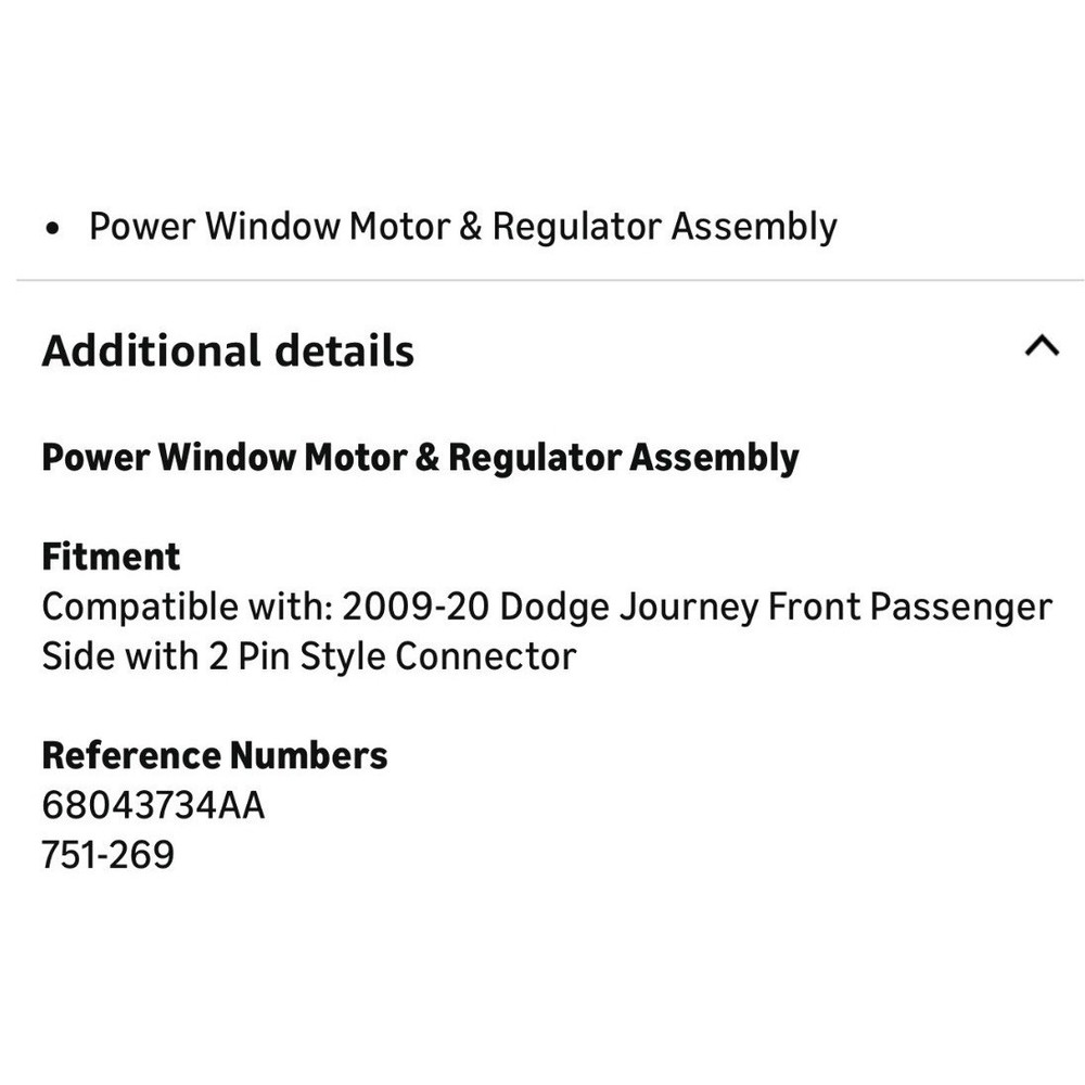 TRQ Front Right Power Window Regulator Motor Assembly Dodge Journey 2009 2010
