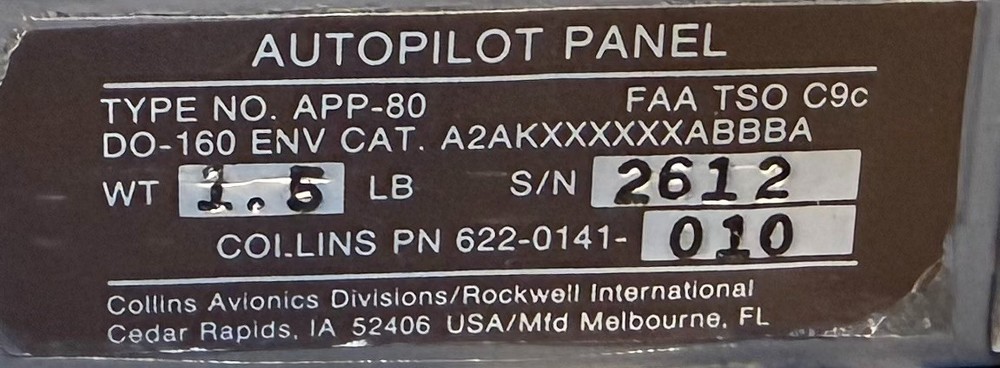 Autopilot Panel APP80 622-0141-010 Removed Working
