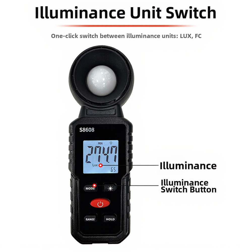 S8608 Digital Lux Meter Backlit Screen High Sensitivity Sensor Reliable