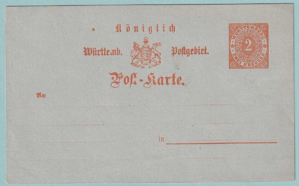 GERMANY - WURTTEMBERG UNUSED POSTAL CARD - CV767