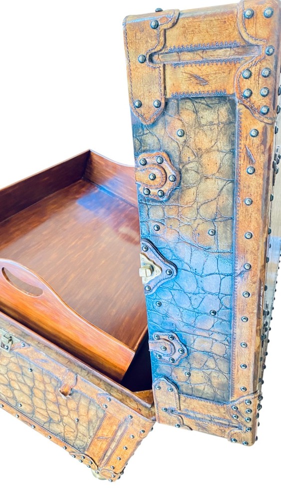 MAITLAND SMITH Leather Storage Trunk With Tray Insert
