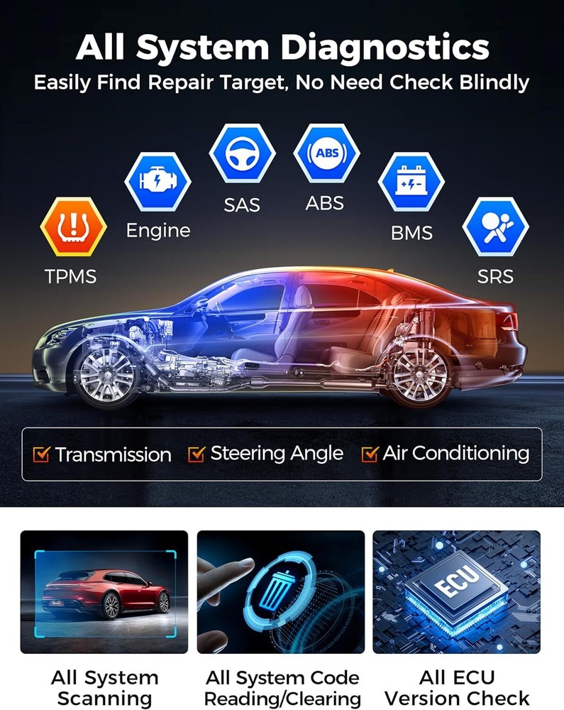 AUTEL Maxi AP2500E OBD2 Scanner Code Reader Full Systems Car Diagnostic ABS SRS