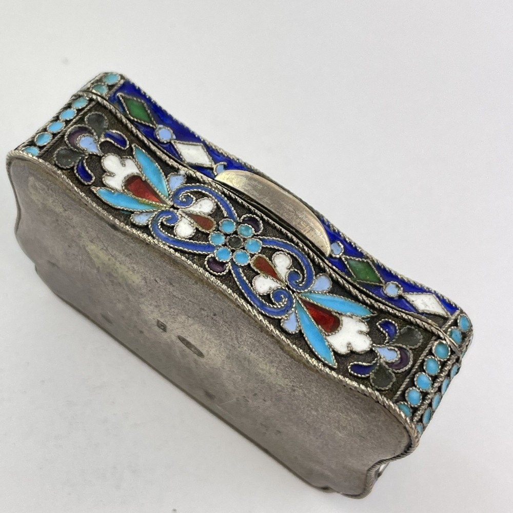 Antique Russian Solid Silver & Blue White & Red Enamel Trinket Box НЗ 6.6cm