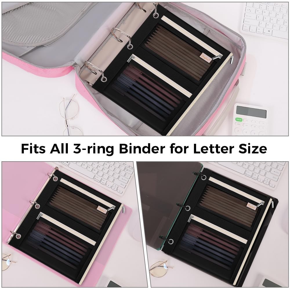 SKYDUE Pencil Pouch for Binder, Case, 3 Ring Binder Black