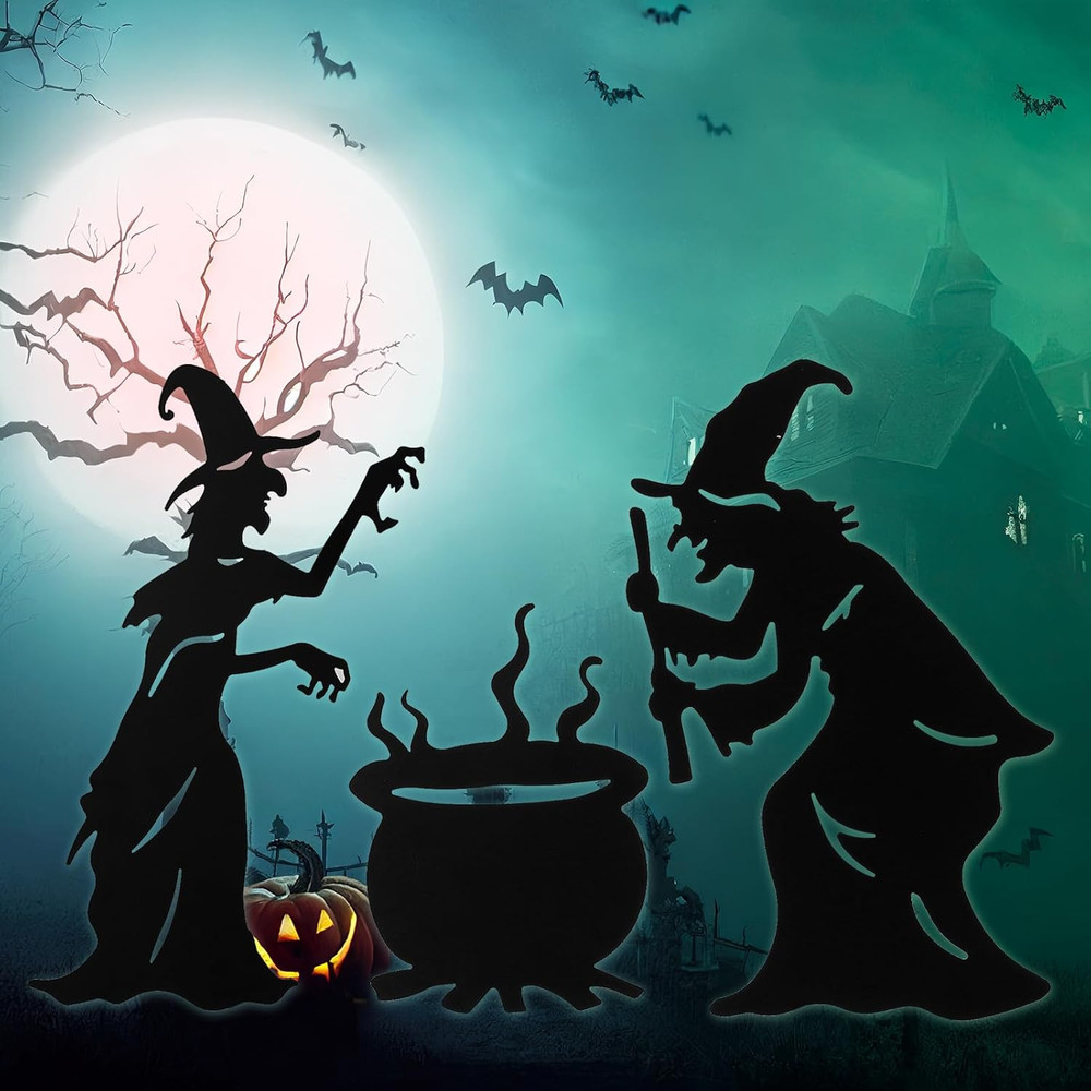 Halloween Witch Yard Decorations Witch Silhouette Yard Stakes with Cauldron,Set