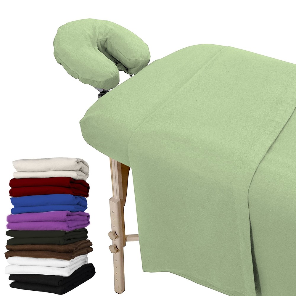 3 Piece Set Massage Table Sheets Set - 100% Natural Cotton Flannel- Includes ...