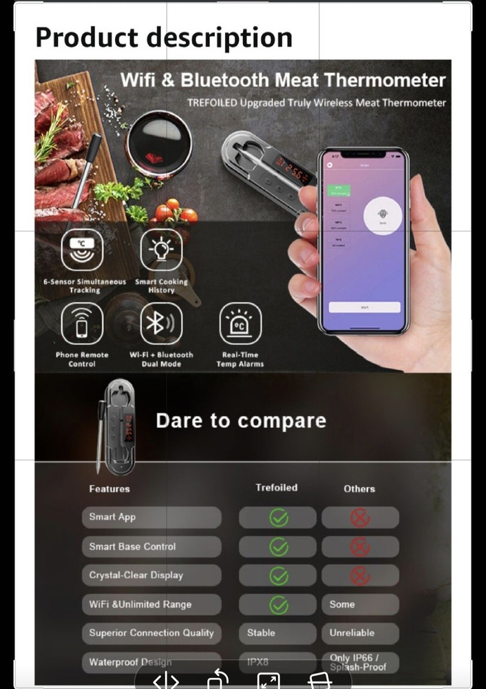 Trefoiled Smart Bluetooth Wireless Meat Thermometer Description Has All Features