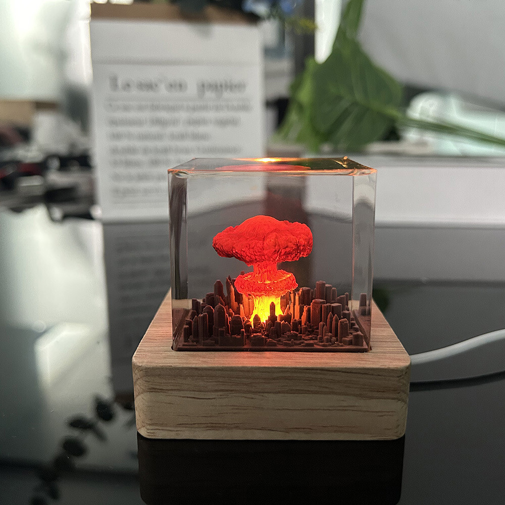 Mushroom Cloud Resin Night Light – Artistic Decor with LED Base