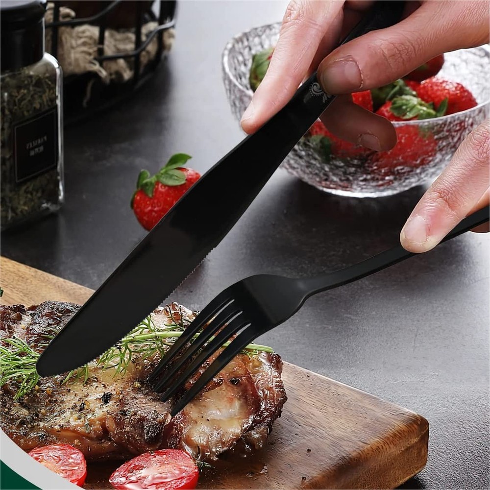 Black Silverware Set, Stainless Steel Flatware Set 30 Pcs for 6, Includes For...