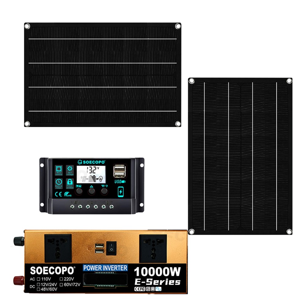 10000W Solar Kit | with Efficient Inverter, 2pcs Solar Panels, 100A Controller