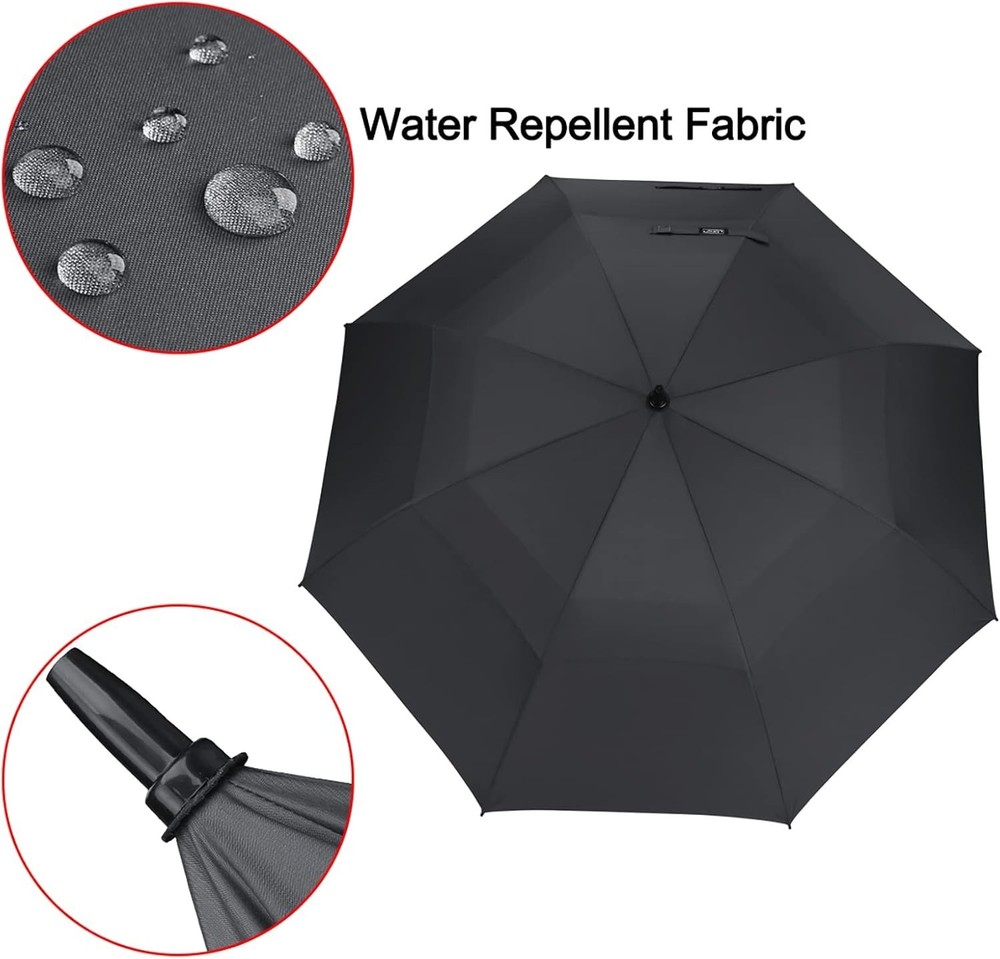 62-Inch Black Golf Umbrella - Auto Open, Vented, Windproof Protection