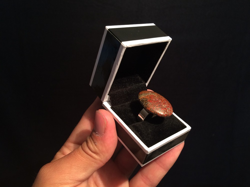 Adjustable Women's Ring Silver DINOSAUR BONE FOSSIL
