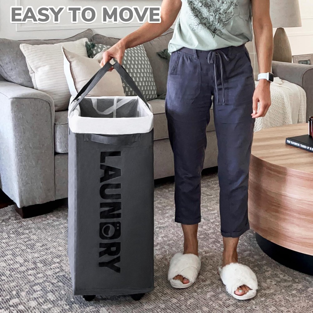 75L Rolling Laundry Basket with Wheels Collapsible Hamper for Dorms Grey