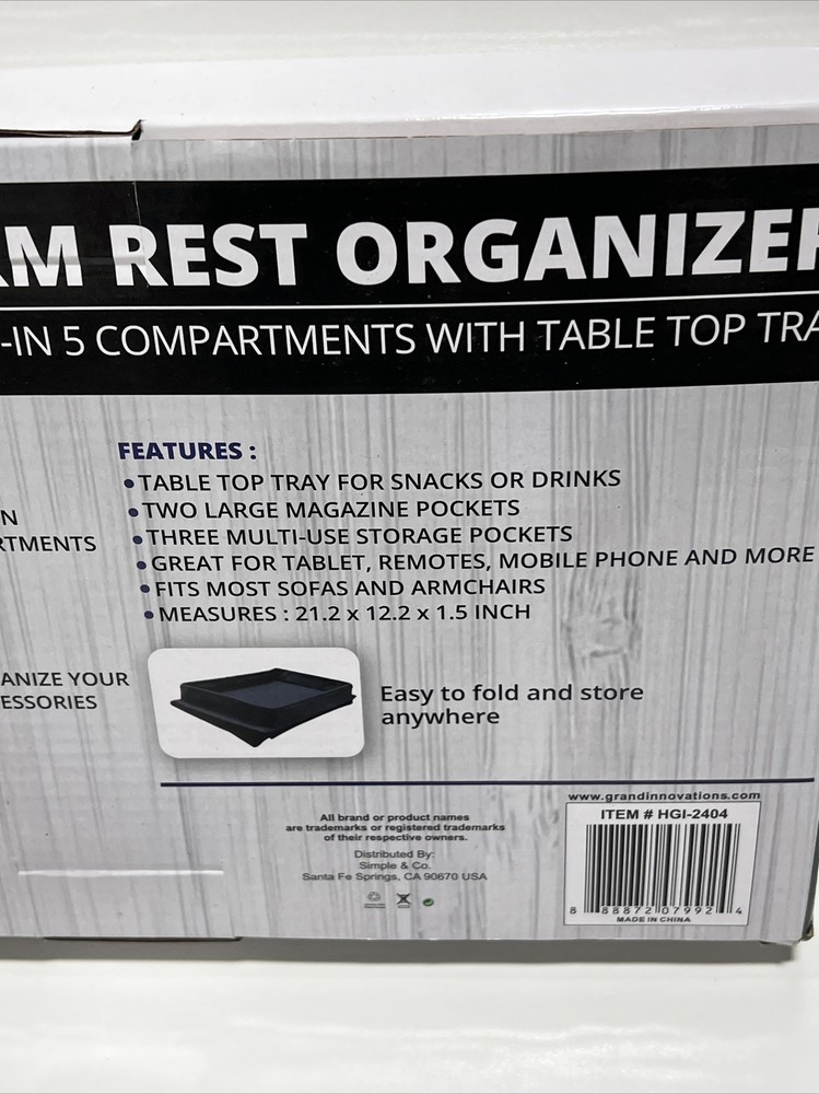 Simple & Co Armrest Organizer Remote Control Holder/Caddy 5 Compartment Black