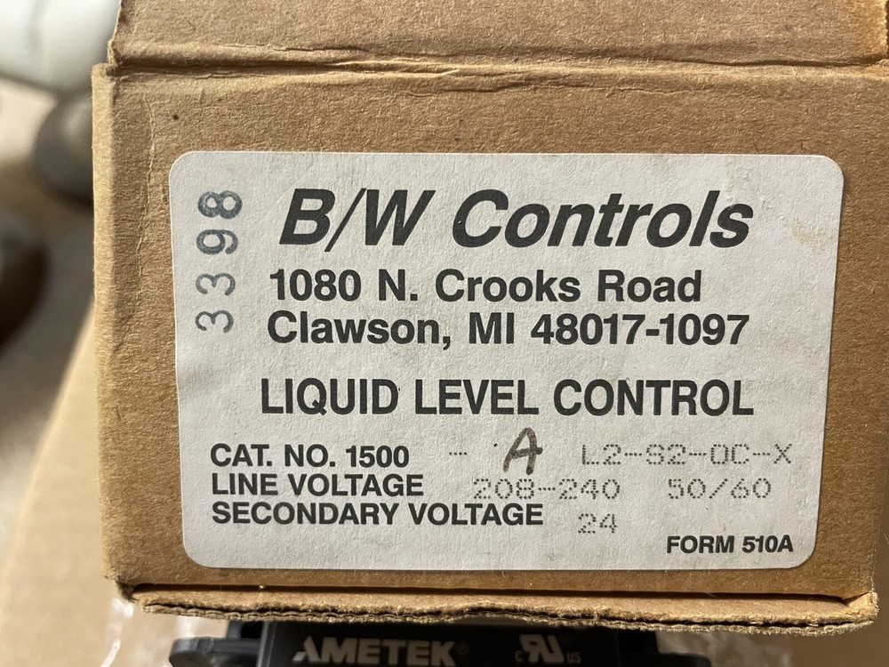 Ametek B/W Controls liquid level control 1500 A-L2-S2
