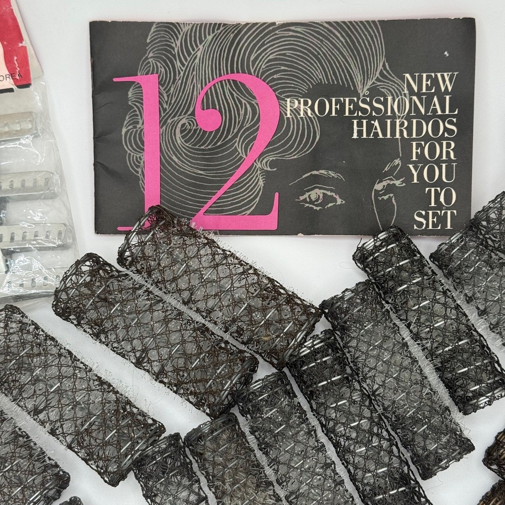 Vintage Mesh Rollers with Picks Clips Styling Booklet
