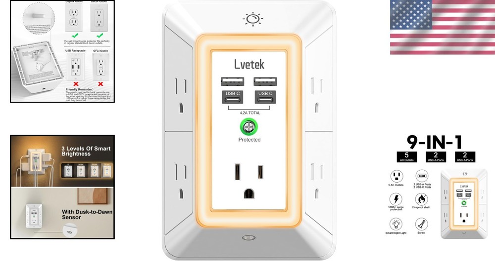 Multi Plug Outlet Extender with USB Wall Charger