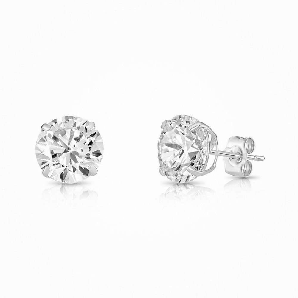 14K Solid Yellow/White Gold Round CZ Stud Earrings Basket Setting 2-10mm