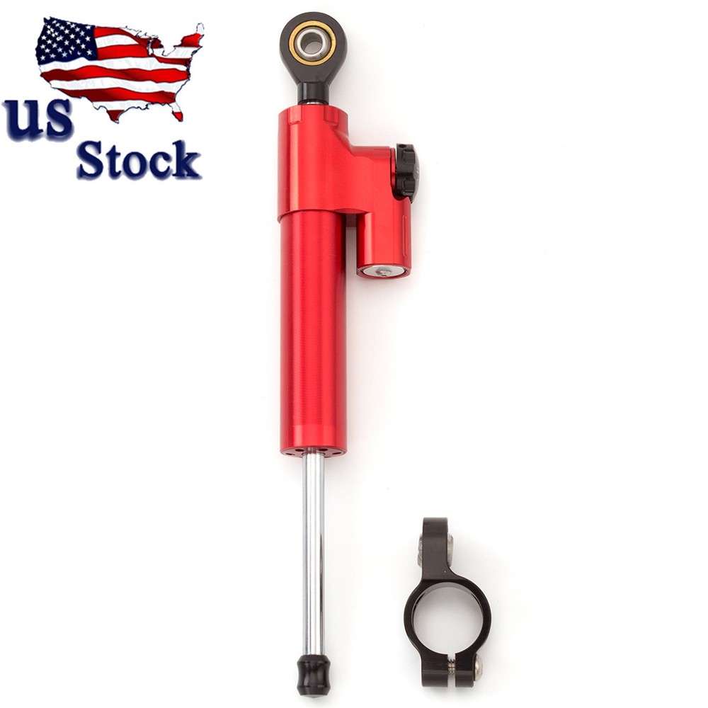 USA Red CNC Steering Damper Motorcycle Stabilizer Linear Reversed Safety Control