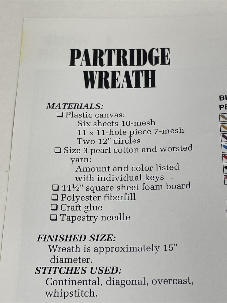 Partridge Wreath Home Decor Annie's Attic Plastic Canvas Pattern