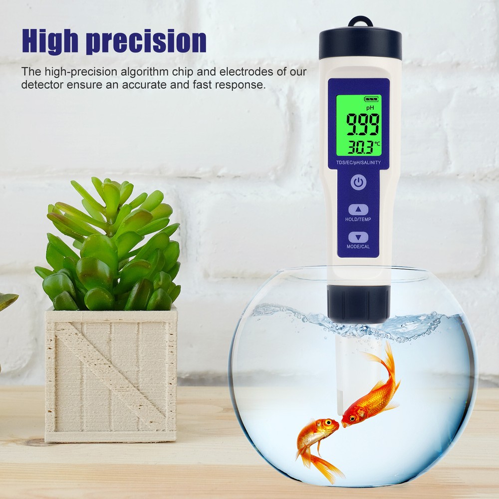 5in1 LCD Digital PH/TDS/EC/Salinity/Temperature Water Quality Meter Tester Tool