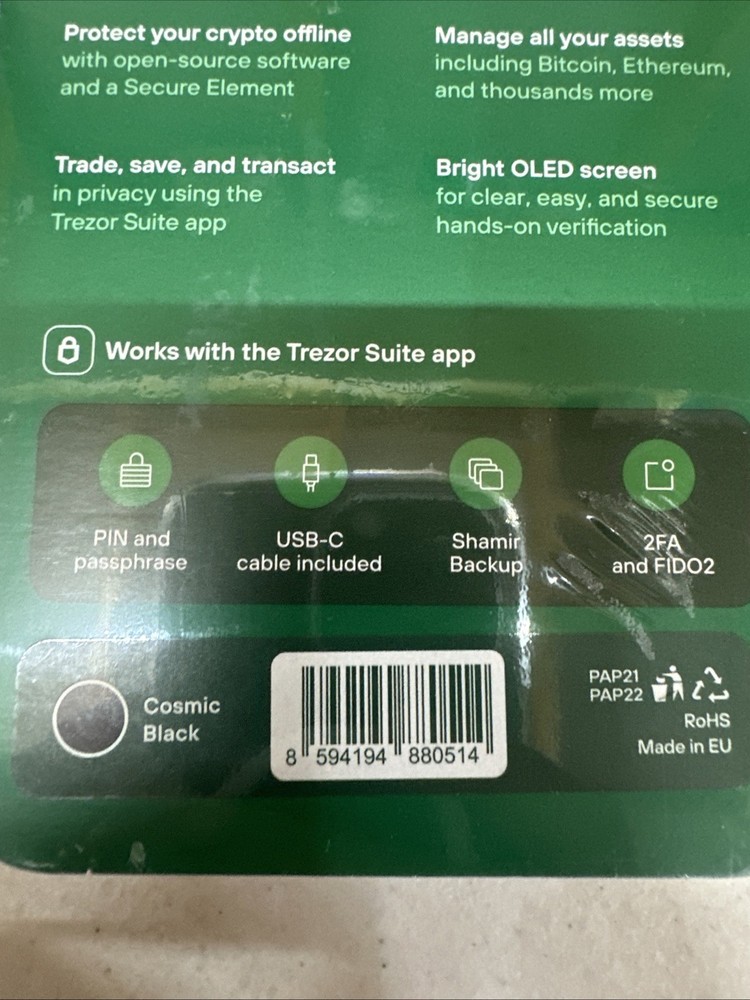 Trezor Safe 3 Crypto Hardware Wallet Secure Element Passphrase Black New