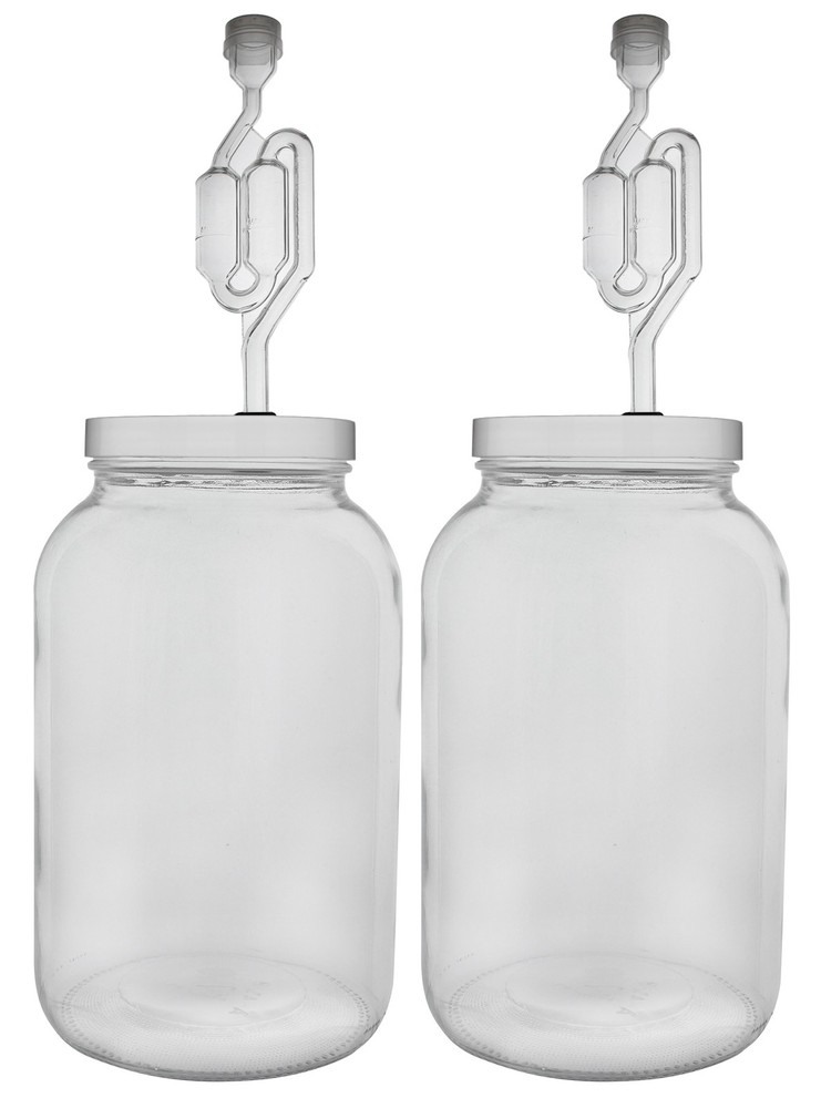 One Gallon Wide Mouth Jar with Lid and Twin Bubble Airlock-Set of 2