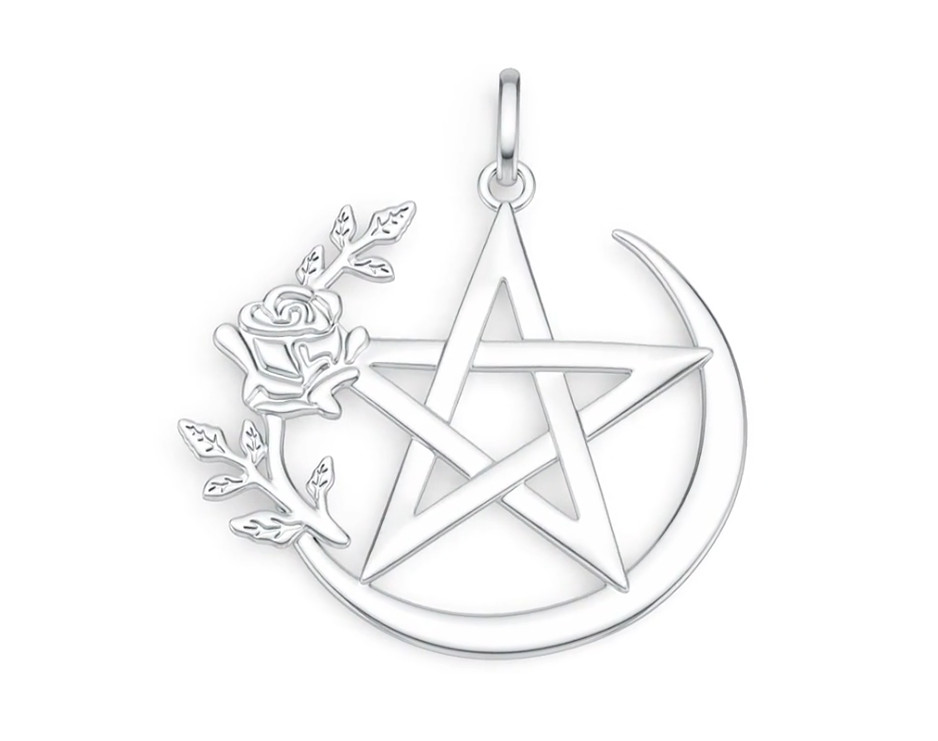 Sterling Silver Pendant Rose Pentacle Theme Solid