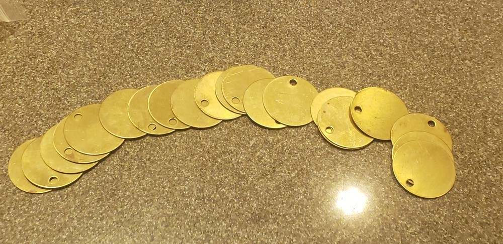 Round Blank Brass ID tags 1-1/2" Quantity 21