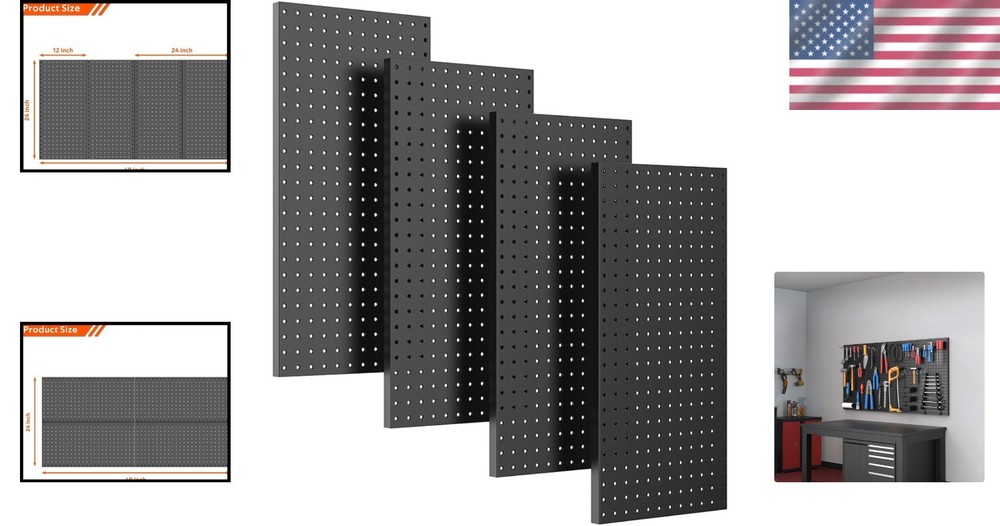 Pegboard Wall Panels Garage Tool Storage Metal Pegboard 4pcs Black