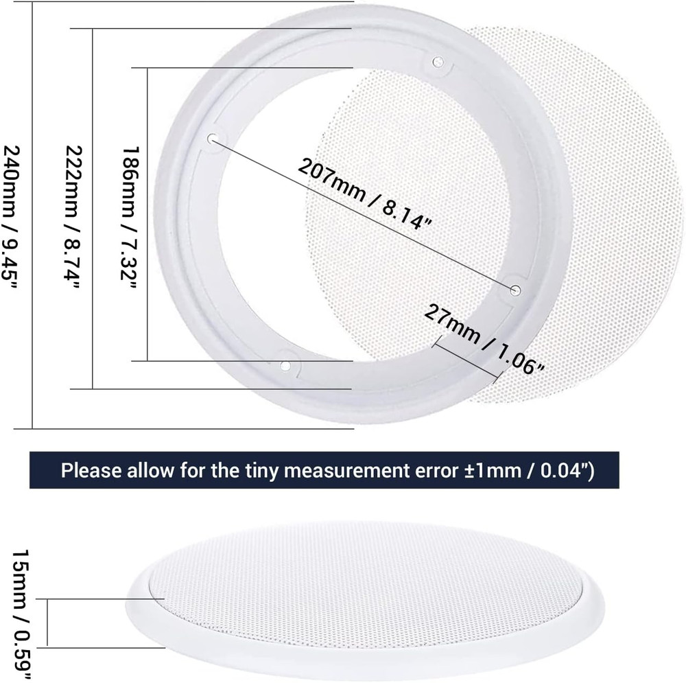 2PCS 8in White Ceiling Speaker Covers Surface Mount Speaker Grill Mesh Round