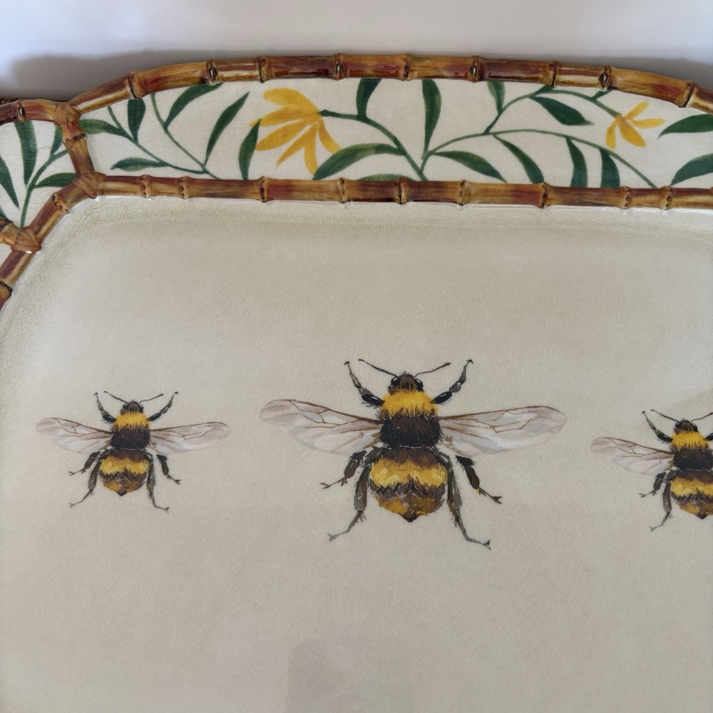 Melamine Picnic Platter Tray Yellow Bee Pattern Bamboo Cheese Party Board