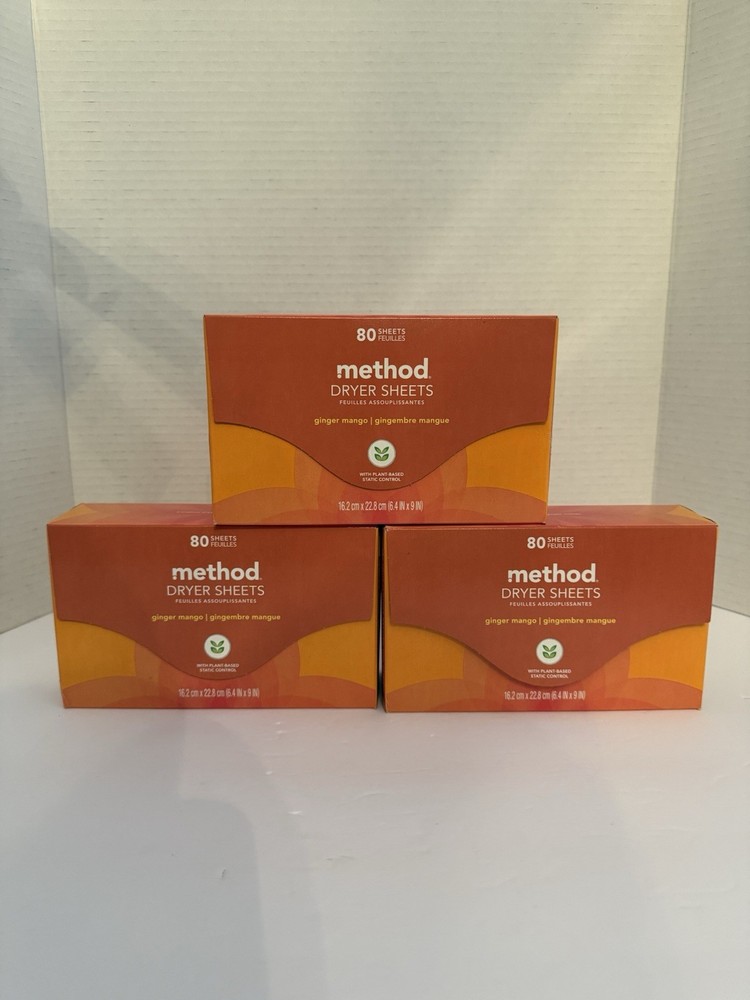 3 New Method Paper Dryer Sheets - Ginger Mango - 80 Sheets Each