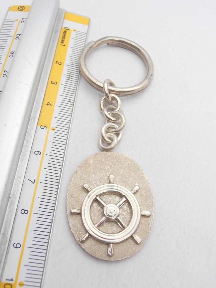 Rudder: 925 Silver Keychain - Large Size - Navy - Nautical - Sailors