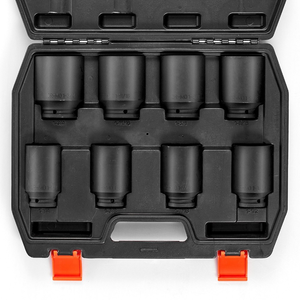 Axle Nut Impact Socket Set Drive Deep 12-Point 8PCS Metric Nut Socket