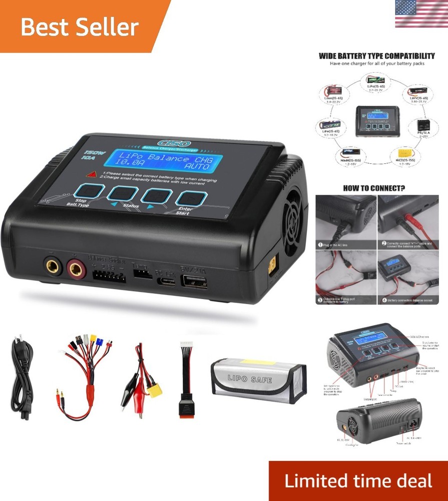 High-Powered 10A RC Balance Battery Charger - Multi-Connector for Versatile Use