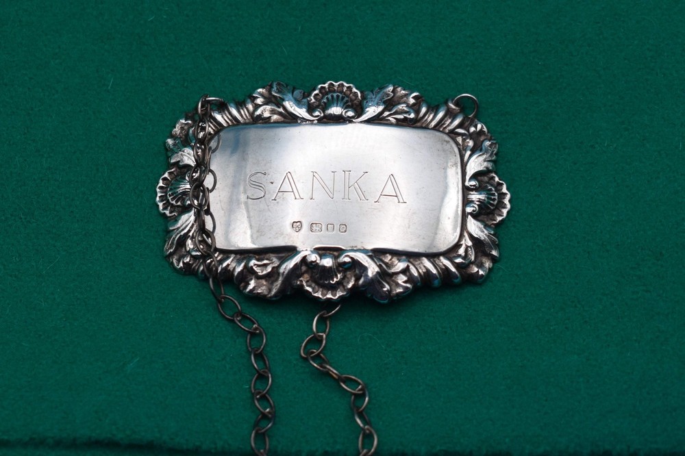 925 Sterling Silver Sanka Decanter Label