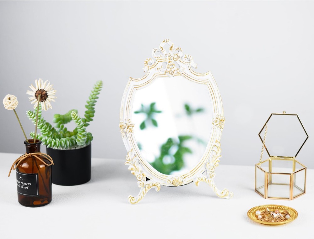 Resin Frame Decorative Wall Mirror Makeup Mirror Tabletop Mirrors, for Bedroo...