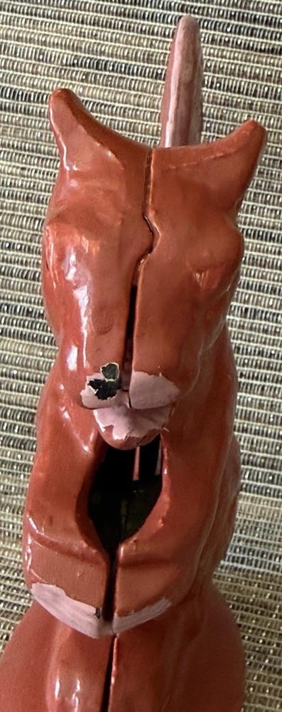 VINTAGE CAST IRON RED HUES SQUIRREL MANUAL NUTCRACKER