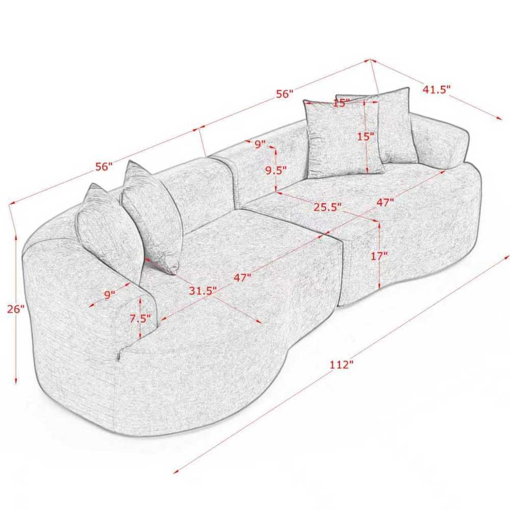 4-Seater Chenille Sofa Set, Modern Curved Couch, Soft, No Assembly