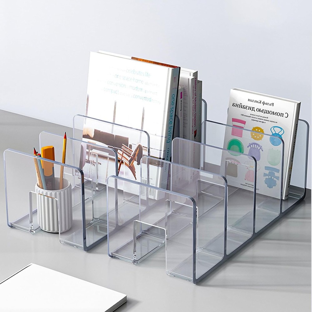 2PCS Acrylic File Organizer Desk Desktop Document/Mail Organizer 4 Compartments